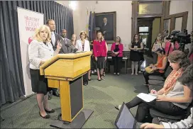  ?? DEBORAH CANNON / AMERICAN STATESMAN ?? State Sen. Jane Nelson, R-Flower Mound, speaks Monday about the new Healthy Texas Women program, which provides pregnancy testing and counseling, family planning, breast and cervical cancer screenings, immunizati­ons, screenings and treatment for...