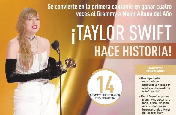  ?? ?? l Taylor Swift aprovechó el escenario de los Grammys para anunciar su nuevo disco para abril de este año.