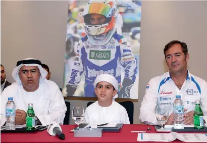  ?? Supplied photo ?? UAE karting sensation Rashid Al Dhaheri (centre) addresses the media in the Capital. —