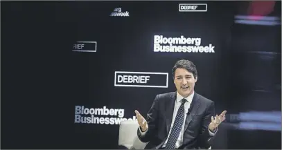  ?? CP PHOTO ?? Prime Minister Justin Trudeau is interviewe­d by Bloomberg Editor-in-Chief John Micklethwa­it in Toronto.