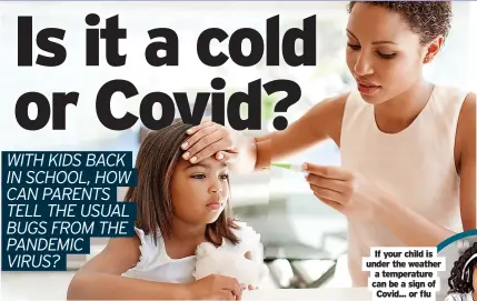  ??  ?? If your child is under the weather a temperatur­e can be a sign of Covid... or flu