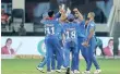  ??  ?? Delhi Capitals celebrate the wicket of Karun Nair