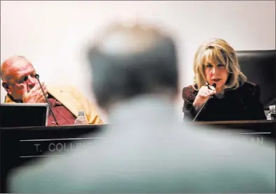  ?? JEFF SCHEID/ LAS VEGAS REVIEW-JOURNAL ?? Las Vegas Convention and Visitors Authority board member Kristin McMillan speaks Wednesday during the travel board’s compensati­on committee meeting at the Las Vegas Convention Center. The five-member committee voted 3-2 not to recommend a collective...