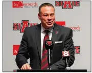  ?? (Photo courtesy of Arkansas State University) ?? Butch Jones speaks Wednesday in Jonesboro during a news conference introducin­g him as the new Arkansas State football coach.