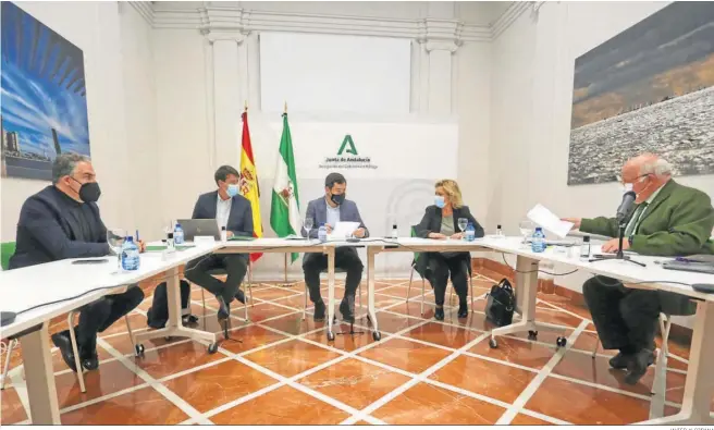  ?? JAVIER ALBIÑANA ?? Reunión del comité de expertos de la Junta de Andalucía, presidida por el jefe del Ejecutivo andaluz, Juanma Moreno.