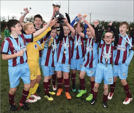  ??  ?? Drogheda Marsh Crescent celebrate after beating Termonfeck­in in the Under-11 Plate Final at DIFE.