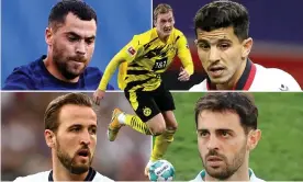  ?? Photograph: Rex/Shuttersto­ck, Getty ?? Clockwise: Téji Savanier, Julian Brandt, Youcef Atal, Bernardo Silva and Harry Kane.