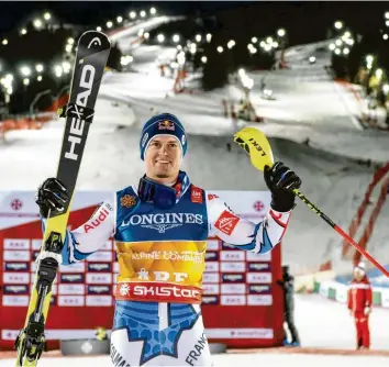  ?? Foto: Jonathan Nackstrand, afp ?? Alexis Pinturault wird wohl als letzter Kombinatio­ns-Sieger in die alpine WM-Geschichte eingehen. Der Slalom-Spezialist legte die Grundlage dafür mit einer respektabl­en Abfahrt.