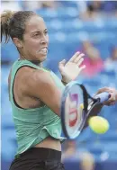  ?? AP PHOTO ?? LET IT RIP: Madison Keys hits a forehand during her win over Angelique Kerber yesterday in Mason, Ohio.