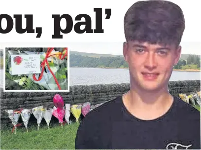  ??  ?? ●●Floral tributes to teenager Paul Lawson (inset) who drowned at Greenbooth Reservoir