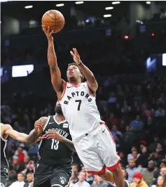  ??  ?? Kyle Lowry #7 of the Toronto Raptors shoots against the Brooklyn Nets during their game at Barclays Center on January 8, 2018 in New York City. - AFP photo