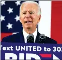  ?? Photo: AFP ?? Democratic presidenti­al candidate former vice president Joe Biden speaks during a campaign event on Tuesday at Alexis I. Dupont High School in Wilmington, Delaware.