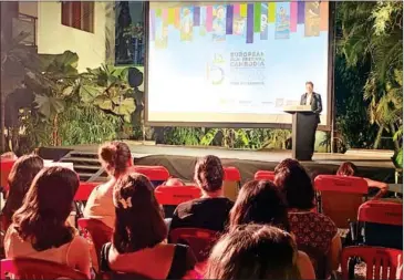  ?? HONG RAKSMEY ?? EU ambassador to Cambodia Igor Driesmans addresses the opening of the 2024 European Film Festival (EUFF) in Phnom Penh on February 23.