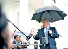  ??  ?? Trump speaks to the press as he departs the White House in Washington, DC.