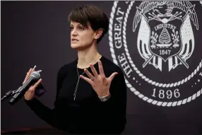  ?? (AP/Deseret News/Spenser Heaps) ?? Utah state epidemiolo­gist Dr. Angela Dunn, speaking at a briefing Thursday at the Utah state Capitol in Salt Lake City, called for reinstatem­ent of restrictio­ns to keep hospitals from being overwhelme­d. “This might be our last chance for course correction,” she said. Republican Gov. Gary Herbert has resisted ordering a statewide mask requiremen­t. Video available at arkansason­line. com/1030fauci/