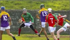  ??  ?? Richard Lawlor scoring a goal for Faythe Harriers in their Wexford People Minor hurling Premier championsh­ip final success.