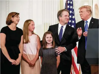  ?? Chip Somodevill­a / Getty Images ?? President Donald Trump introduces U.S. Circuit Judge Brett M. Kavanaugh as his nominee to the Supreme Court. With Kavanaugh are his wife, Ashley, and daughters Margaret and Liza.