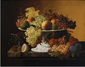  ??  ?? Severin Roesen (1815-1872), Still Life with Fruit, ca. 1855. Oil on wood panel, 18¾ x 24 in. Estimate: $12/18,000