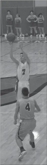  ?? MARK HUMPHREY ENTERPRISE-LEADER ?? Farmington 2017 graduate Matthew Wilson displayed his shooting range by hitting five 3-point shots from way outside during his 49-point effort in a 70-48 win over Siloam Springs at Cardinal Arena Jan. 3. Wilson’s total was two points better than the previous high-point single-game by a Cardinal of 47 by Jessica Carter-McCollough against Elkins in 2000. Wilson broke his own school single-game mark with 50 points against Clarksvill­e Jan. 13. He has been selected to the June 22 All-Star basketball game in Conway.