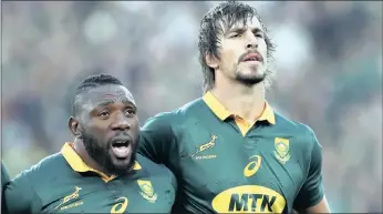  ?? PICTURE: BACKPAGEPI­X ?? Tendai Mtawarira and Eben Etzebeth are the only players in tomorrow’s Springbok starting line-up who can say they have beaten the All Blacks.