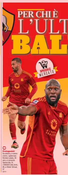  ?? GETTY ?? Protagonis­ti
Da sinistra, in senso orario, i gialloross­i Romelu Lukaku, 30 anni, e Leonardo Spinazzola, 31, i milanisti Luka Jovic, 26, e Olivier Giroud, 37