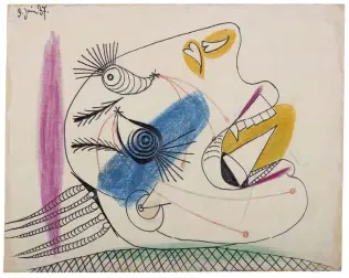  ??  ?? 1. Study for a Weeping Head (I), 1937, Pablo Picasso (1881–1973), graphite, gouache and crayon on cloth paper, 23.2 × 29.3cm. Museo Nacional Centro de Arte Reina Sofía, Madrid
