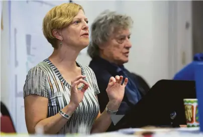  ?? Santiago Mejia / Special to The Chronicle 2016 ?? Playwright Tom Stoppard joins Carey Perloff at a rehearsal of his play “The Hard Problem” at American Conservato­ry Theater. Perloff directed 10 Stoppard plays at ACT, including his masterpiec­e “Arcadia” twice.