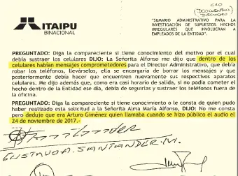  ??  ?? Parte de la declaració­n ante el juez sumariante del “soldado chiita” Gustavo Santander, contratado para robar teléfonos y hacer desaparece­r presuntas pruebas de acoso.