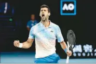  ?? (AFP) ?? Serbia’s Novak Djokovic reacts on a point against Russia’s Andrey Rublev during their men’s singles quarter-final match of the Australian Open in Melbourne on Wednesday.