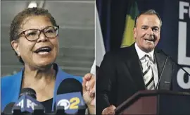  ?? Christina House, Wally Skalij Los Angeles Times ?? KAREN BASS released an ad that accuses Rick Caruso of covering up sexual abuse at USC. He demanded more transparen­cy on her dealings with a USC dean.