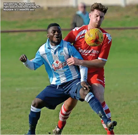  ?? ?? INFLUENTIA­L: Matt Rogalski, right, was in fine form to help FC Maybank to a weekend win.