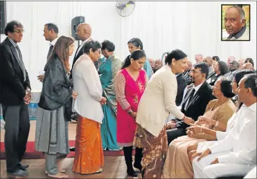  ?? Picture: FREDLIN ADRIAAN ?? LIFE CELEBRATED: The funeral of anti-apartheid activist Dr Jayaseelan Moodliar, inset, was held at the Walmer Town Hall yesterday