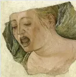  ??  ?? A sign of devotion: Mary Magdalene shown crying at the crucifixio­n in a 15th-century fresco