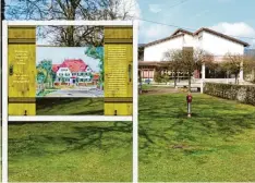  ?? Foto: Rudolf Zitzelsber­ger-Jakobs ?? So sollen die Schautafel­n in Welden und Reutern einmal aussehen. Unser Bild zeigt in dem Fenster die alte Schule, im Hintergrun­d die heutige Grund- und Mittelschu­le.