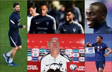  ?? (Photos AFP) ?? Olivier Giroud, remplaçant à Chelsea, Corentin Tolisso, Thomas Lemar, Ferland Mendy et Anthony Martial, tout juste rétablis ou fraîchemen­t blessés, seront-ils dans la liste de DD ?