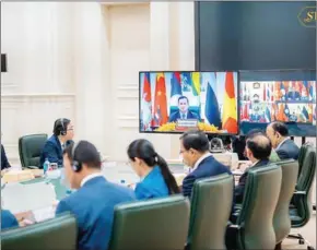  ?? STPM ?? Prime Minister Hun Manet addresses the 4th Mekong-Lancang Cooperatio­n (MLC) Leaders’ Meeting via video conference on December 25.