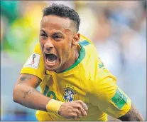  ?? AP PHOTO ?? Brazil’s Neymar celebrates after scoring his side’s opening goal during the round of 16 match between Brazil and Mexico at the 2018 soccer World Cup in the Samara Arena, in Samara, Russia, Monday.