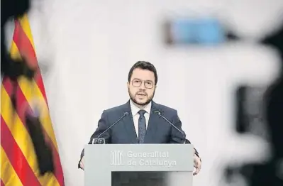  ?? DAVID ZORRAKINO / EP ?? Pere Aragonès en la compareixe­nça d’ahir al Palau de la Generalita­t
