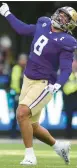  ?? LINDSEY WASSON/AP ?? Washington DE Bralen Trice reacts after a play against Utah on Nov. 11 in Seattle.