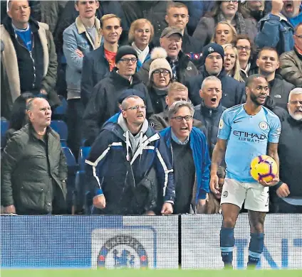 ??  ?? Raheem Sterling accused sections of the media of fuelling racism after he was abused at Chelsea in December. Chelsea banned four supporters, though not for racism. The fan at the centre of the storm publicly denied making racist comments