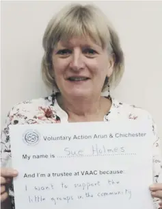  ??  ?? Sue Holmes is now chairman at Voluntary Action Arun & Chichester