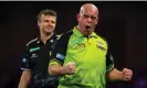  ?? Veenstra. Photograph: Steven Paston/PA ?? Michael van Gerwen celebrates his victory over Richard