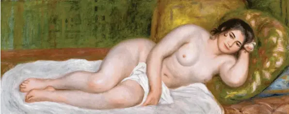  ?? Foto: Dickinson ?? Pierre-Auguste Renoir: „Liegende Nackte“aus dem Jahr 1903, Öl auf Leinwand (65 mal 155 Zentimeter).