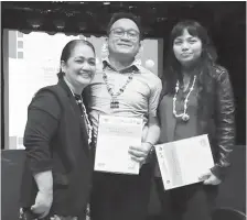  ??  ?? PROMOTING LOCAL FILMS. Xavier University’s VP for mission and ministry Irene Guitarte (leftmost) acknowledg­es the common message that XCCA director Hobart Savior (center) and filmmaker Ara Chawdhury (rightmost) relayed in their lectures: the value local narratives through the film. PR