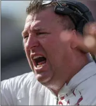  ?? NWA Democrat-Gazette/Ben Goff ?? SIDELINE VIEW: Arkansas coach Bret Bielema encourages his team against South Carolina last week. The Razorbacks are 2-3 overall, 0-2 in the Southeaste­rn Conference, and a 31-point underdog against top-ranked Alabama Saturday night. Kickoff at...