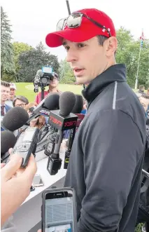  ?? THE CANADIAN PRESS ?? “It’s unfortunat­e to see a player like Max (Pacioretty) go,” Canadiens goaltender Carey Price told reporters at the team’s charity golf tournament, adding that the trade would benefit both teams.