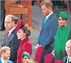  ??  ?? Commonweal­th service: The Sussexes and Cambridges barely spoken says book