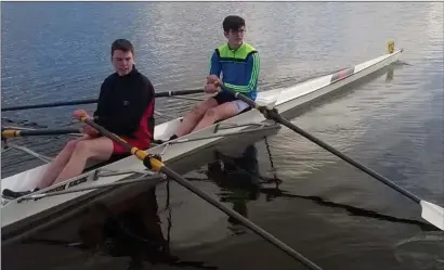  ??  ?? Sligo Rowing Club Men’s Junior 16 winning Double : Brian Colsh(Stroke) & David Barlow(Bow) who competed at Lough Rynn and took home Silver in their category.