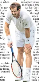  ??  ?? Pain: Andy Murray was first troubled by his hip in 2008