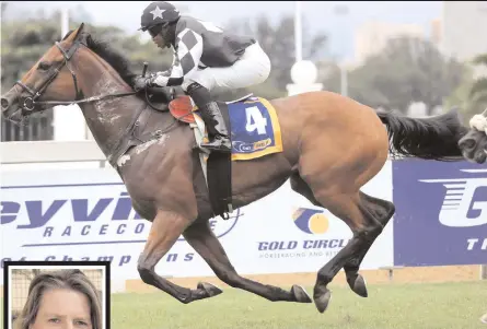  ??  ?? Above: The Alyson Wright-trained SPECIAL ENCOUNTER, with Anthandiwe Mgudlwa up, wins the third yesterday. Pictures: - Nkosi Hlophe